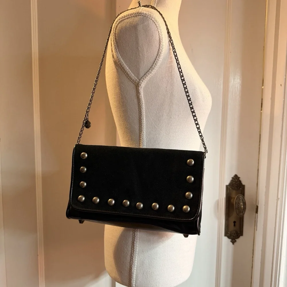 Isaac Mizrahi X Target Black Suede Studded Chain Strap Handbag